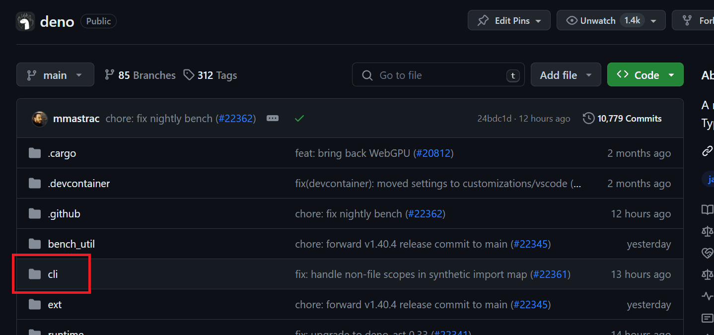The cli folder can be seen at the root of the Deno repo